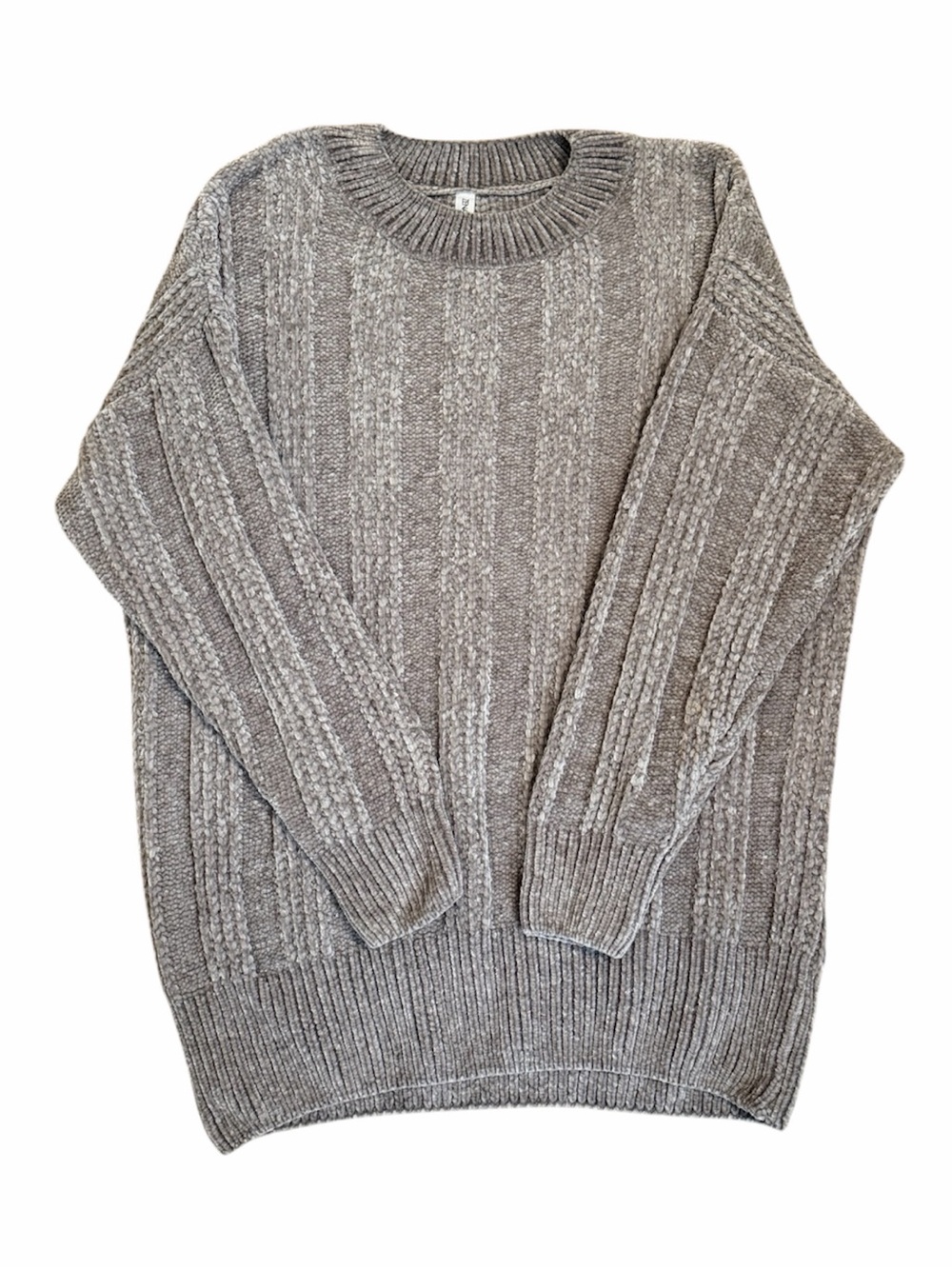 ZENANA Oversized Taupe Chenille Ribbed Sweater